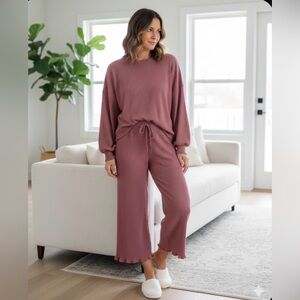 Honeydew Mauve Ribbed Lounge Set